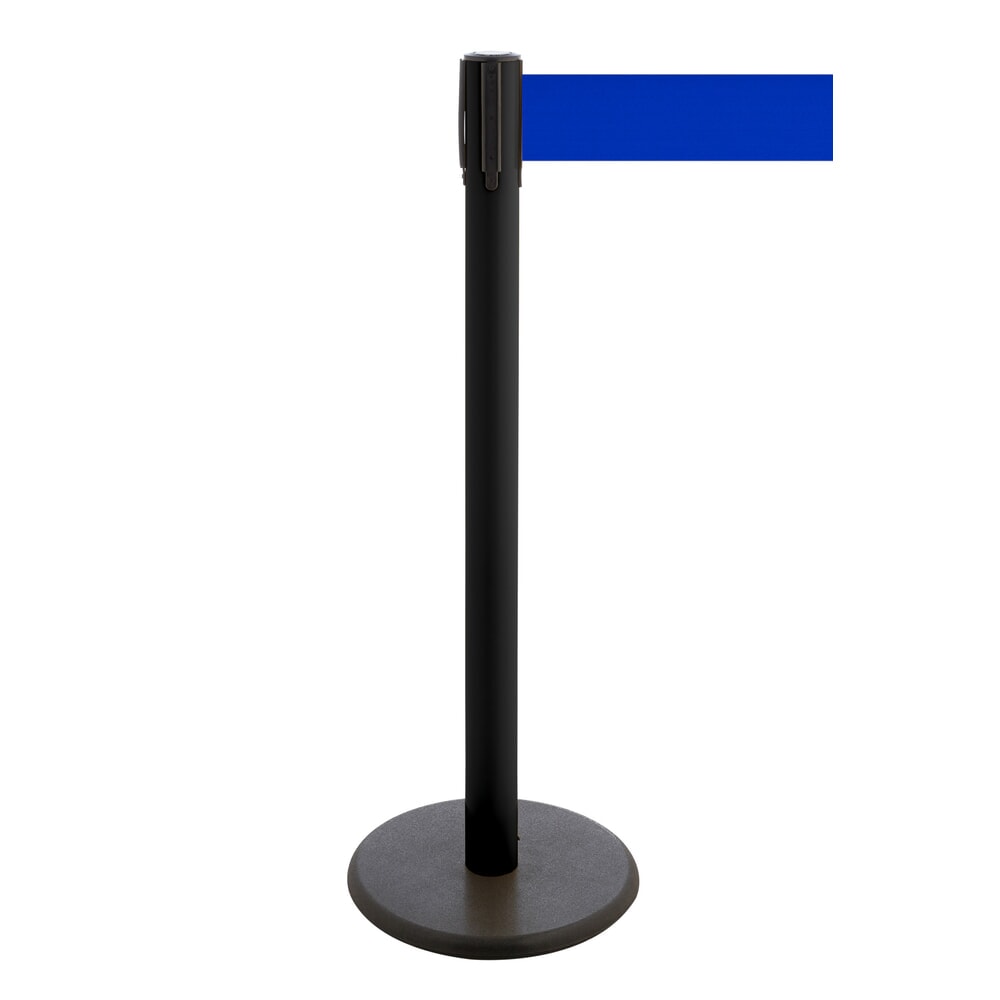 Illustration du produit: Potelet de délimitation à sangle RS-GUIDESYSTEMS®, socle en fonte, largeur de sangle 100 mm, noir, bleu, 3,8 m