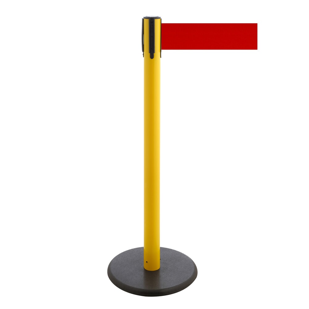 Illustration du produit: Potelet de délimitation à sangle RS-GUIDESYSTEMS®, socle en fonte, largeur de sangle 100 mm, jaune, rouge, 3,8 m