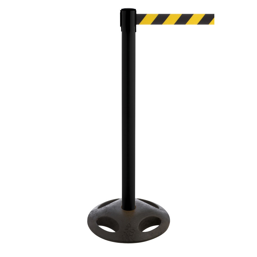 Illustration du produit: Potelet de délimitation à sangle RS-GUIDESYSTEMS®, socle en matériau composite, largeur de sangle 50 mm, noir, strié en diagonale noir/jaune