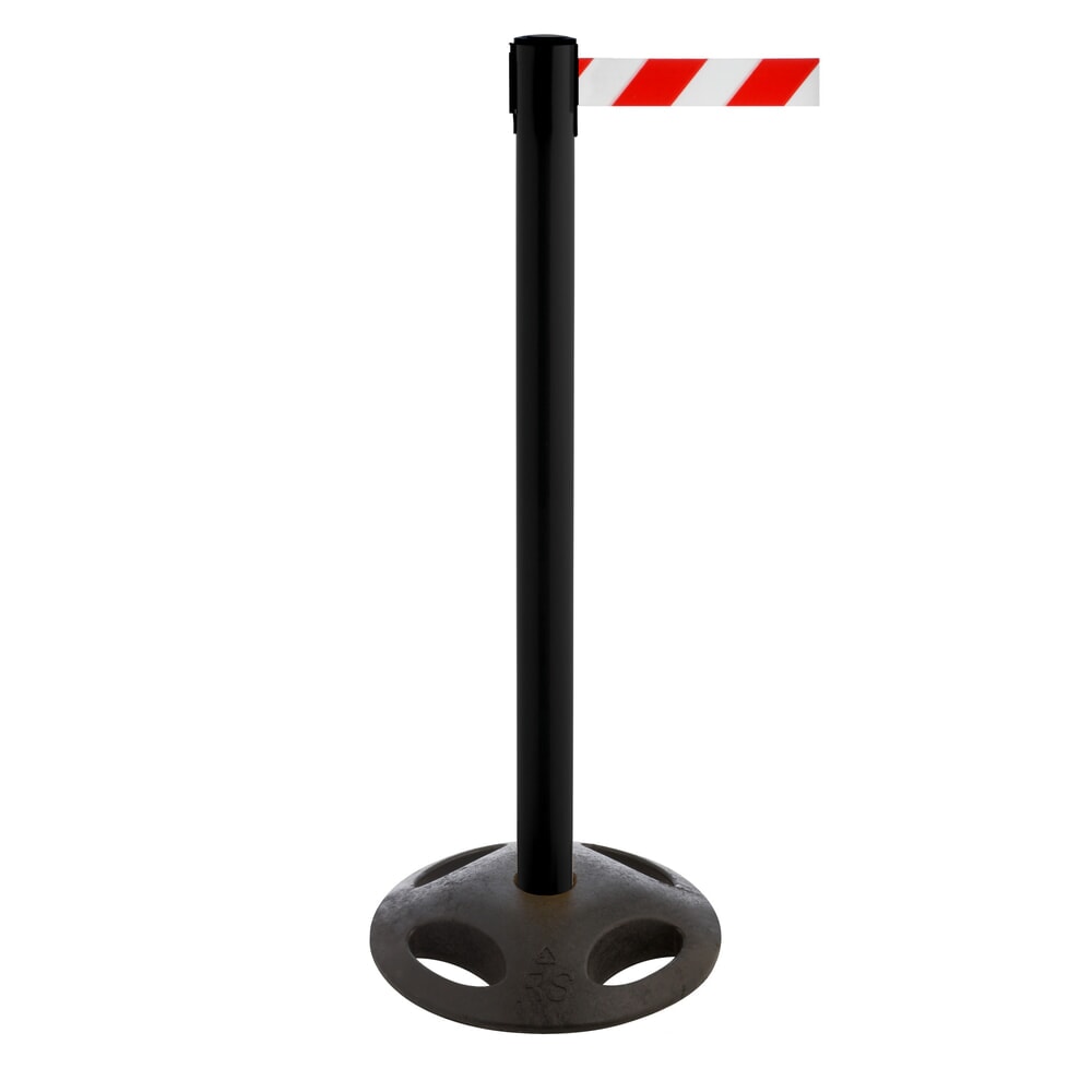 Illustration du produit: Potelet de délimitation à sangle RS-GUIDESYSTEMS®, socle en matériau composite, largeur de sangle 50 mm, noir, strié en diagonale rouge/blanc