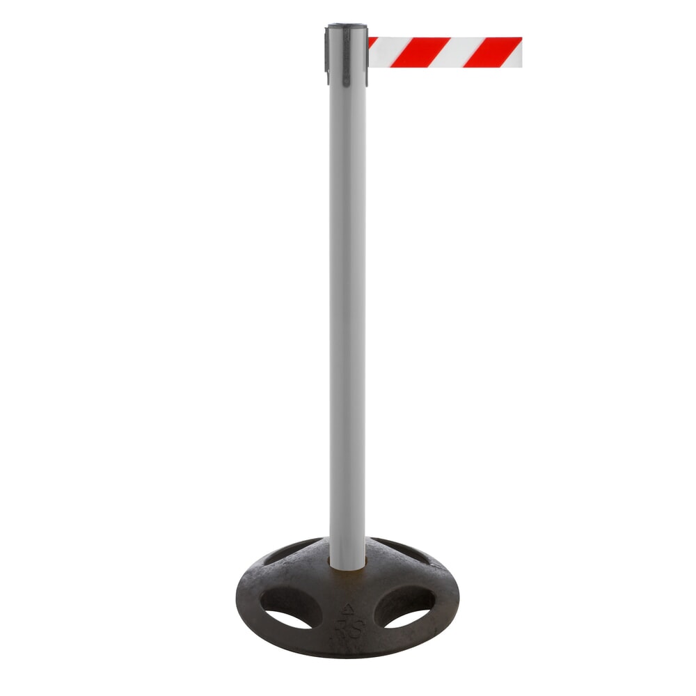 Illustration du produit: Potelet de délimitation à sangle RS-GUIDESYSTEMS®, socle en matériau composite, largeur de sangle 50 mm, gris, strié en diagonale rouge/blanc