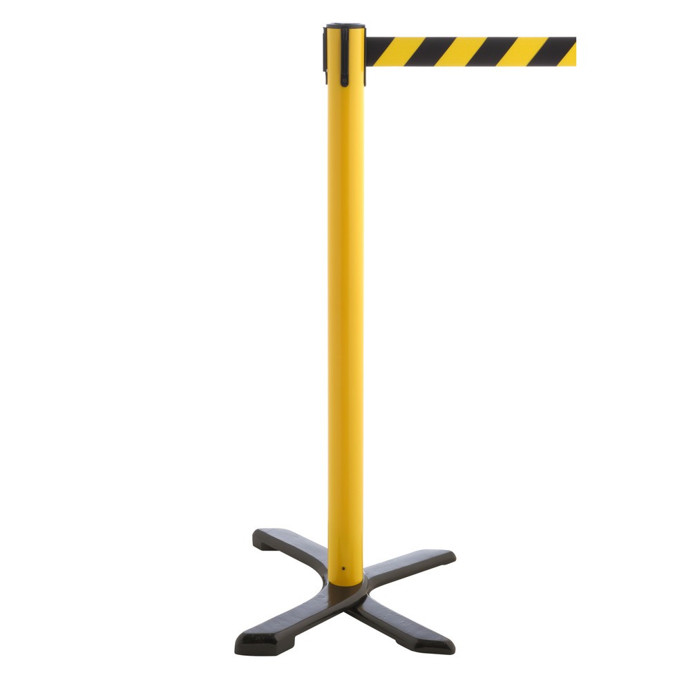 Illustration du produit: Potelet de délimitation pied en croix, longueur de sangle 2,3 m, jaune, strié en diagonale noir/jaune