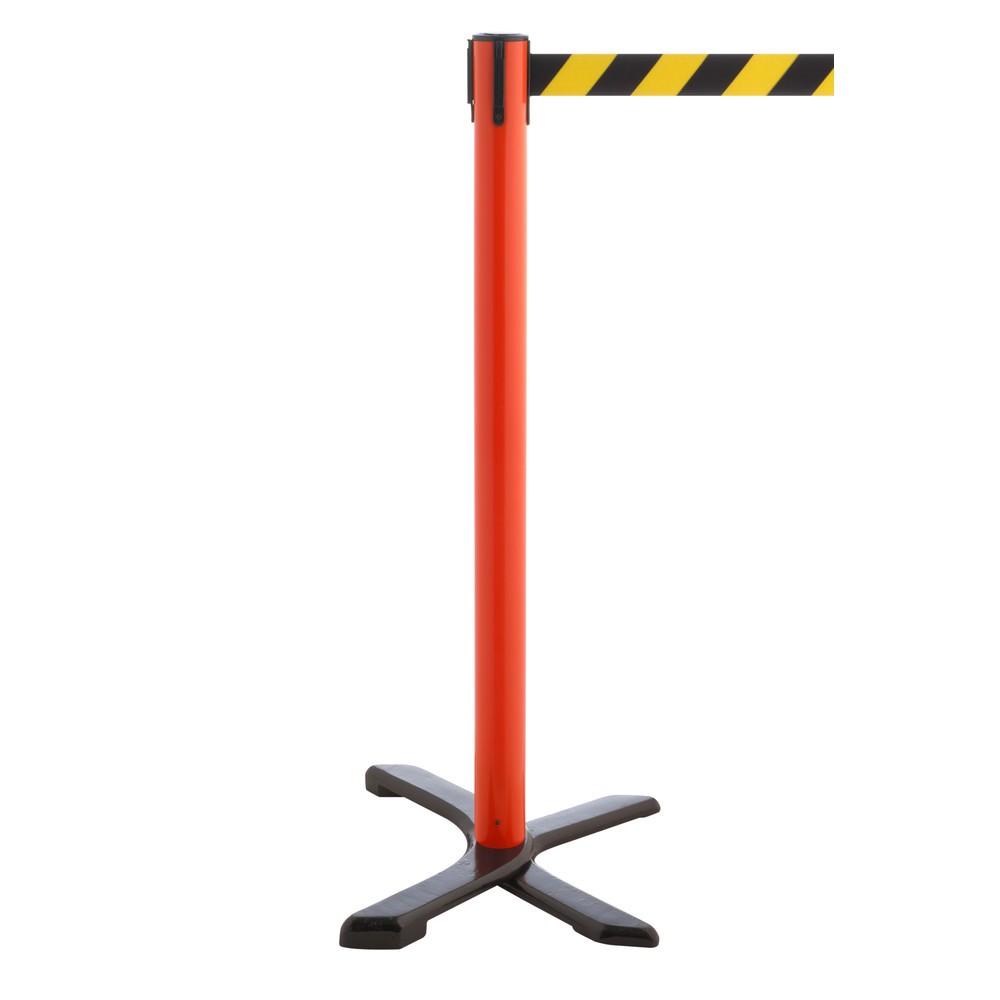 Illustration du produit: Potelet de délimitation pied en croix, longueur de sangle 4 m, rouge, strié en diagonale noir/jaune