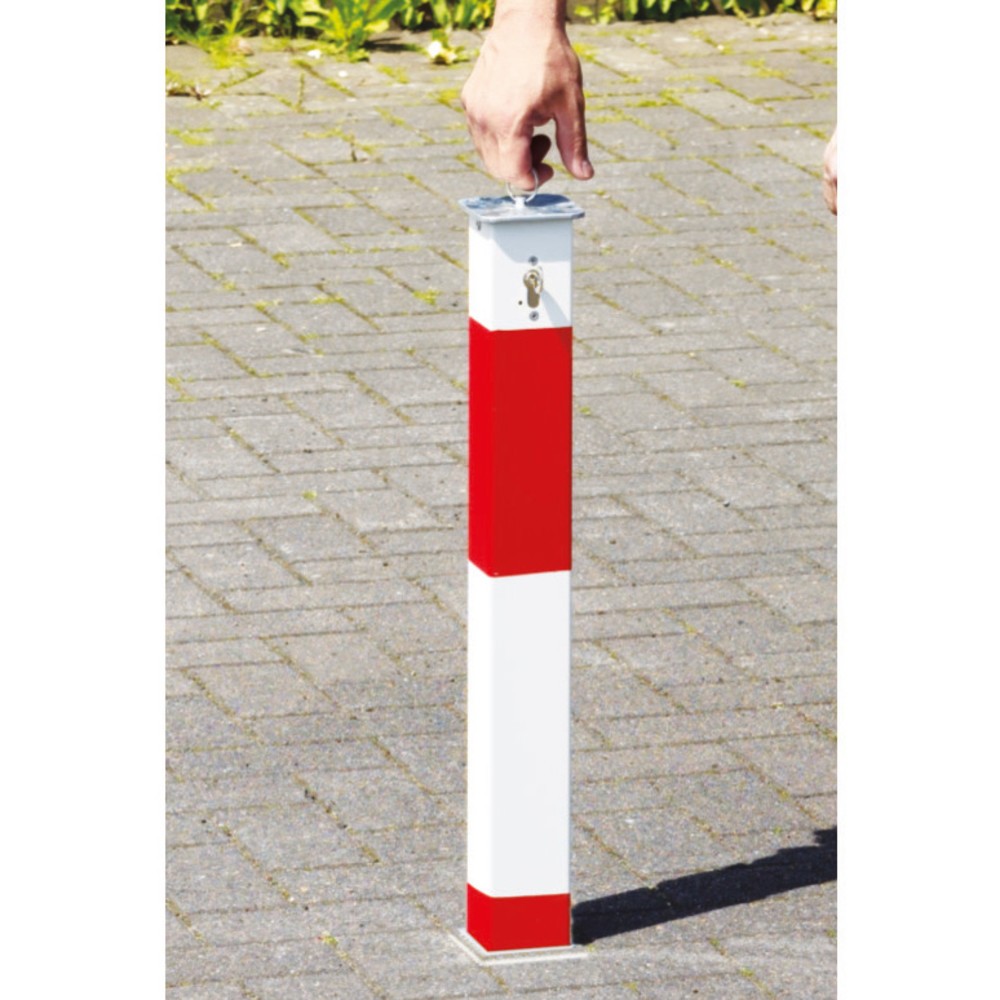 N° de l'image du produit 2 : URBANUS Potelet en aluminium, escamotable, 70 x 70 mm, verrouillable verticalement, rouge/blanc