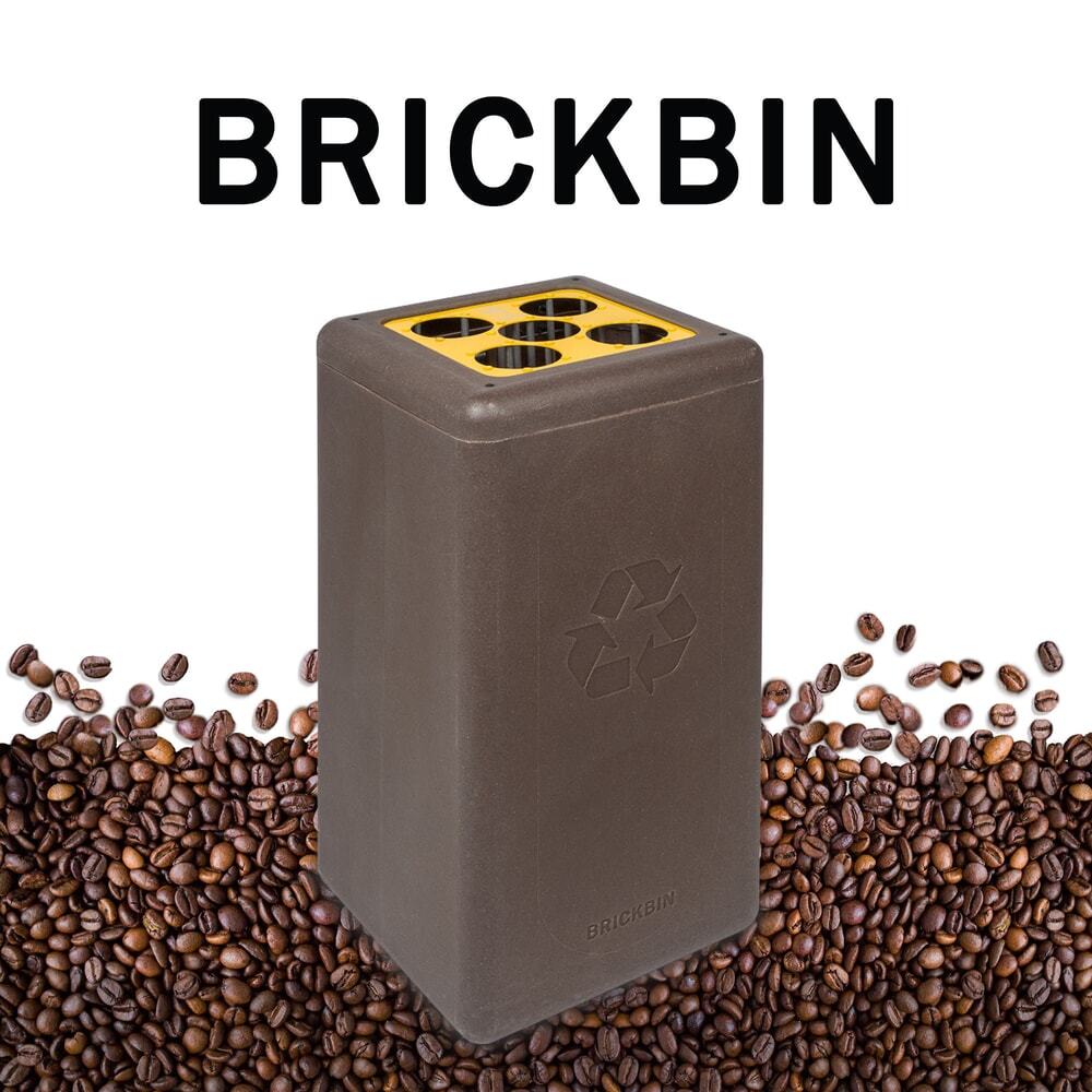N° de l'image du produit 3 : Poubelle à gobelets BRICKBIN, en plastique recyclé et marc de café, 65 litres, marron/jaune