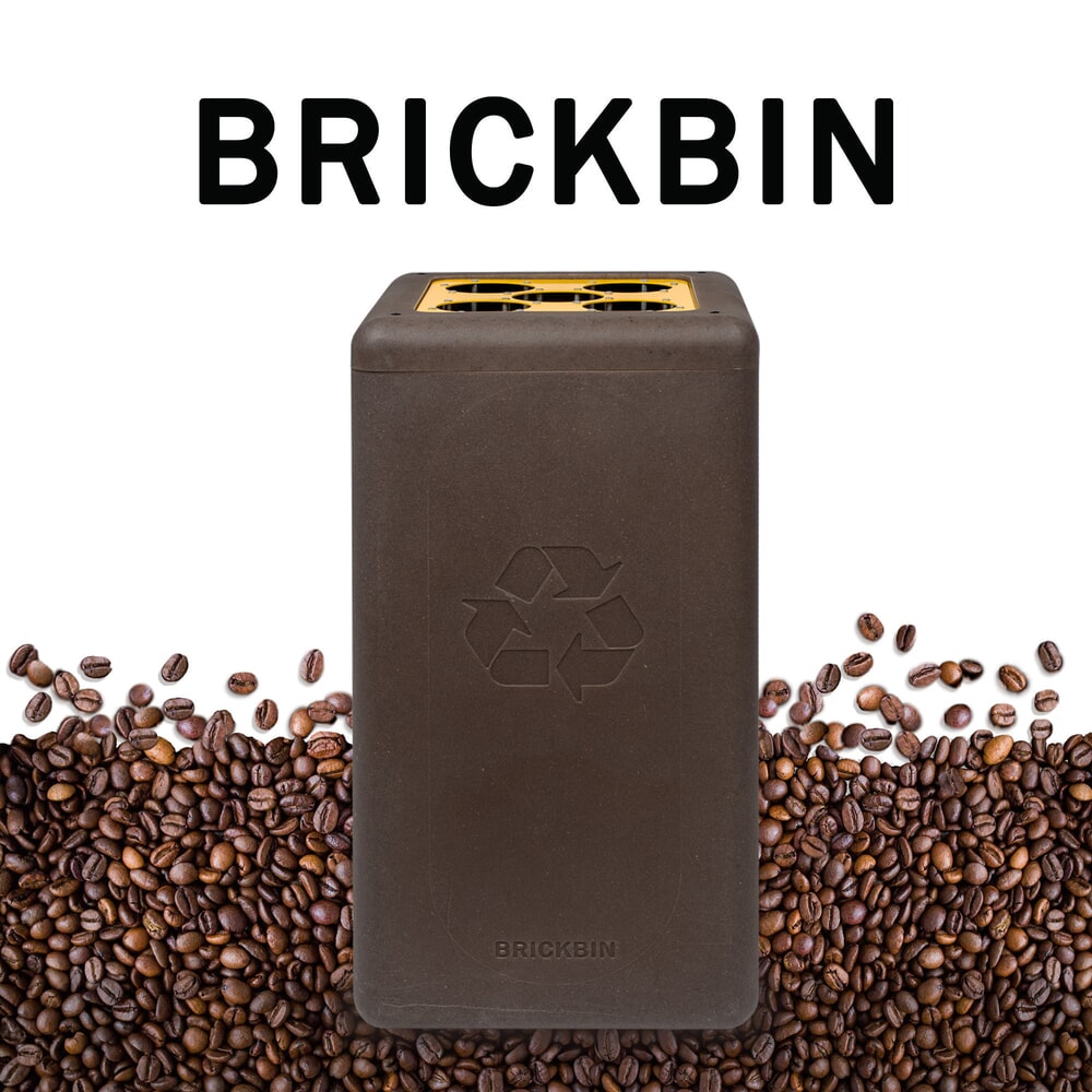 N° de l'image du produit 4 : Poubelle à gobelets BRICKBIN, en plastique recyclé et marc de café, 65 litres, marron/jaune