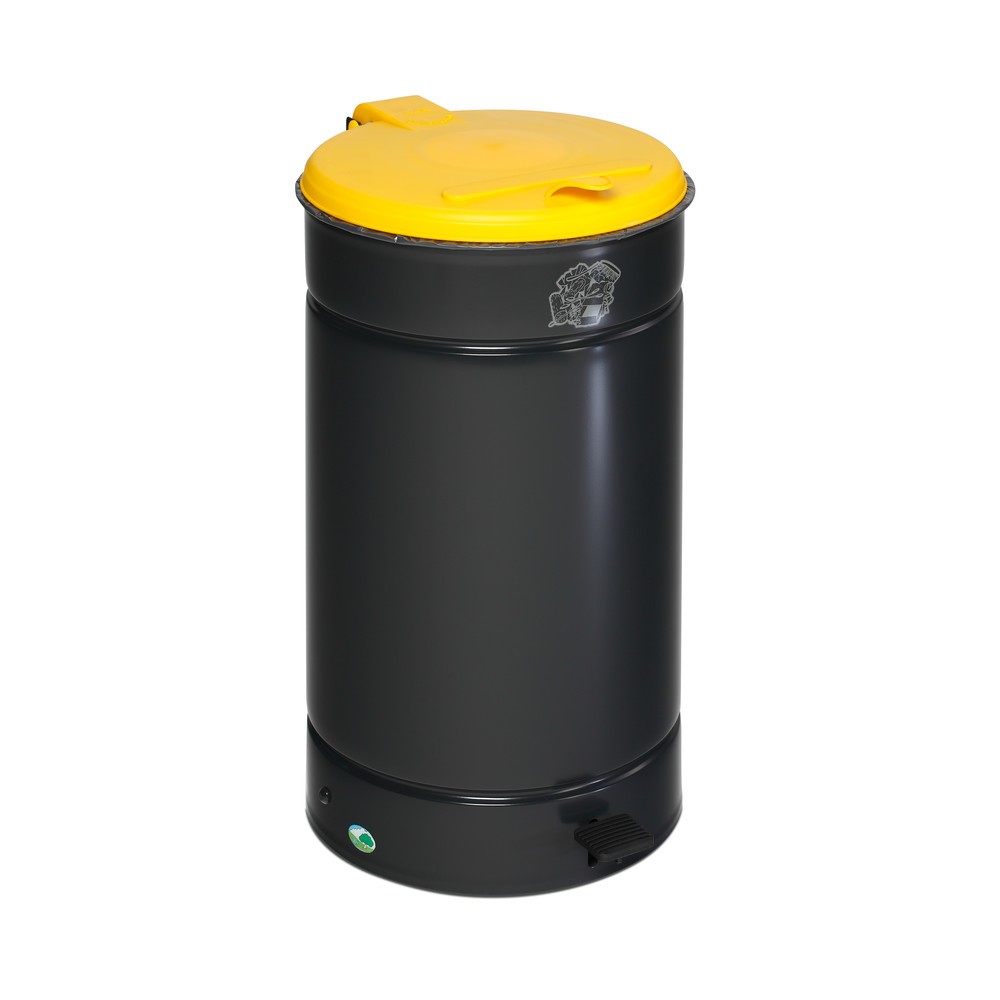 N° de l'image du produit 2 : Poubelle à pédale Euro-Pedal, 60 litres, corps anthracite, couvercle jaune