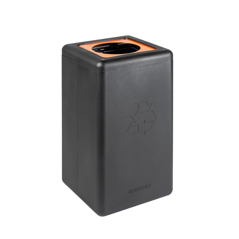 Illustration du produit: Poubelle à plastique BRICKBIN, en plastique recyclé, 65 litres, carrée, noir/orange