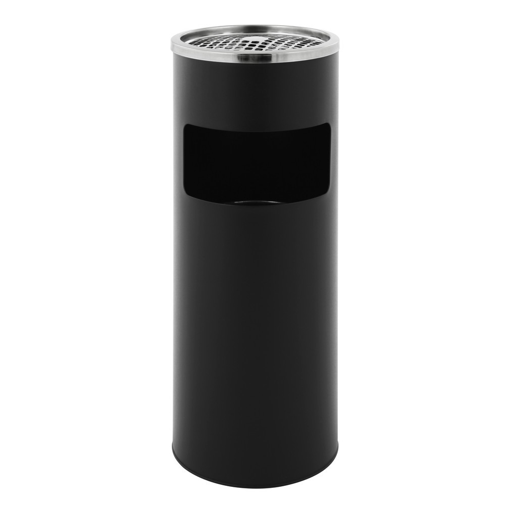 Illustration du produit: Poubelle-cendrier en acier, ronde, 12,5 litres, noir mat