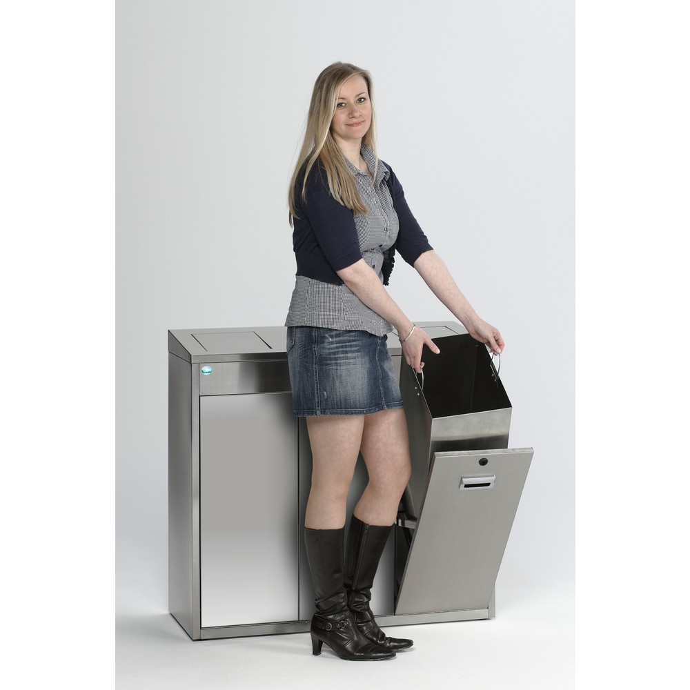 N° de l'image du produit 2 : Poubelle de tri de matériaux VAR® en acier inoxydable, clapet d’insertion, 3x 48 litres