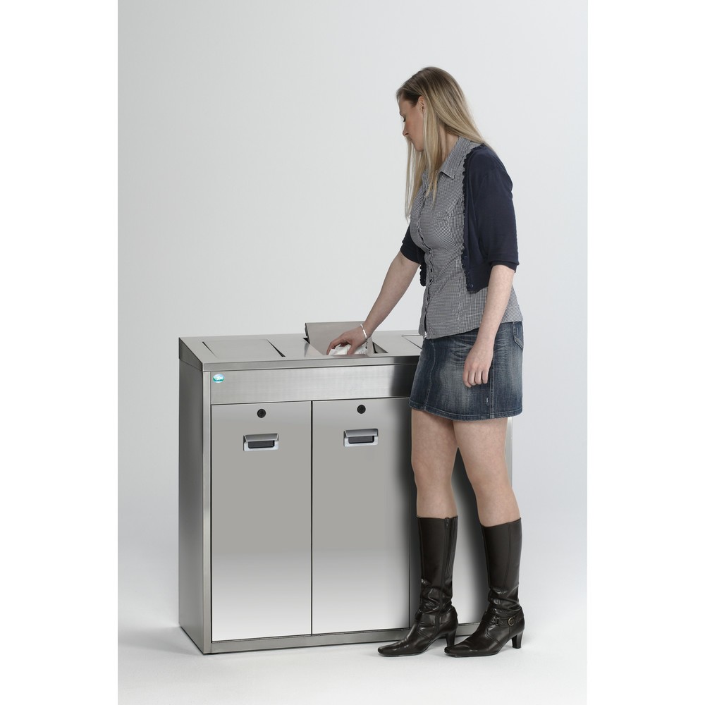 N° de l'image du produit 3 : Poubelle de tri de matériaux VAR® en acier inoxydable, clapet d’insertion, 3x 48 litres