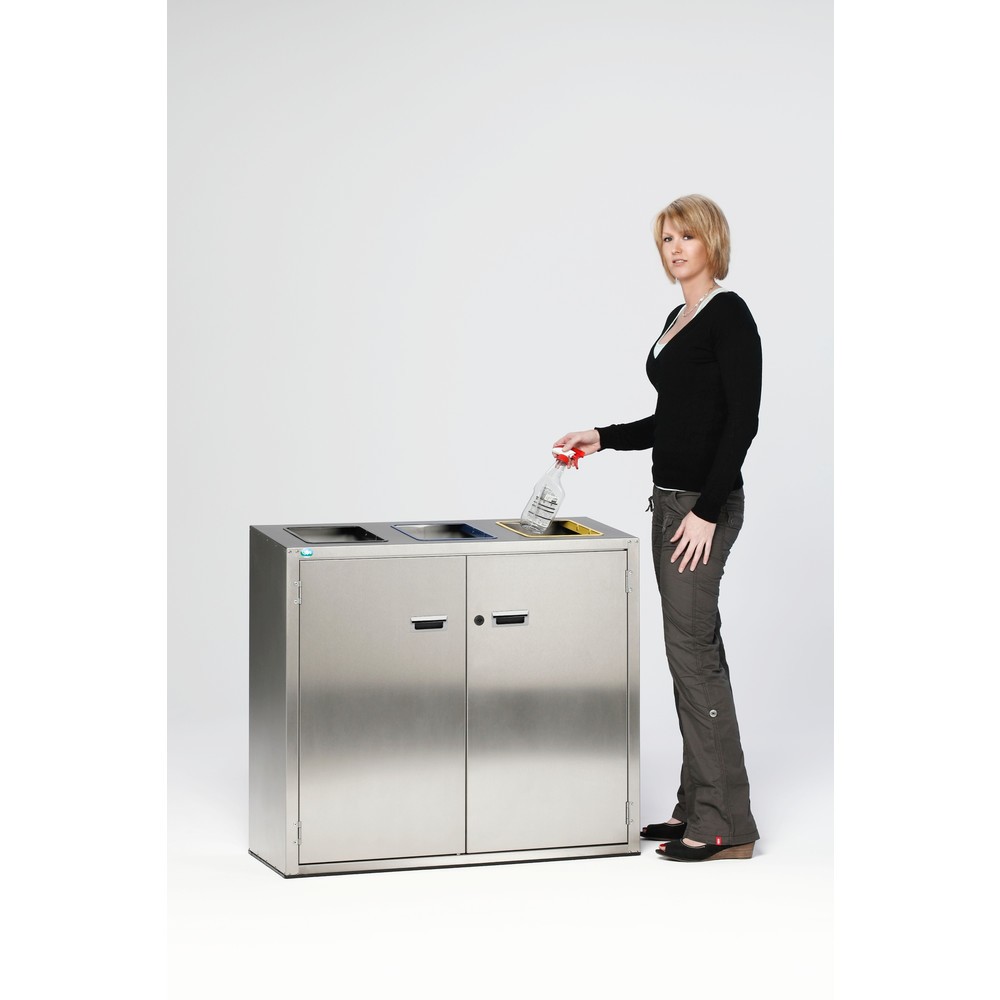 N° de l'image du produit 3 : Poubelle de tri de matériaux VAR® en acier inoxydable, orifices d’insertion, 3x 90 litres