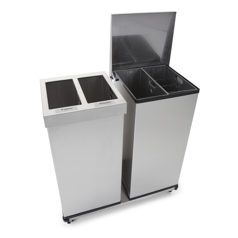 N° de l'image du produit 4 : Poubelle Mix CARRO, en acier inoxydable, 2 x 52,5 litres