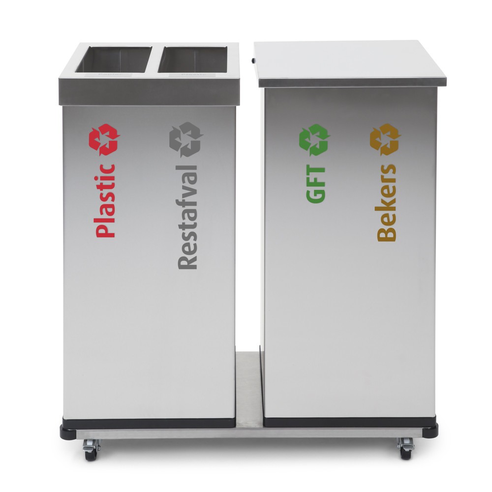 N° de l'image du produit 5 : Poubelle Mix CARRO, en acier inoxydable, 2 x 52,5 litres