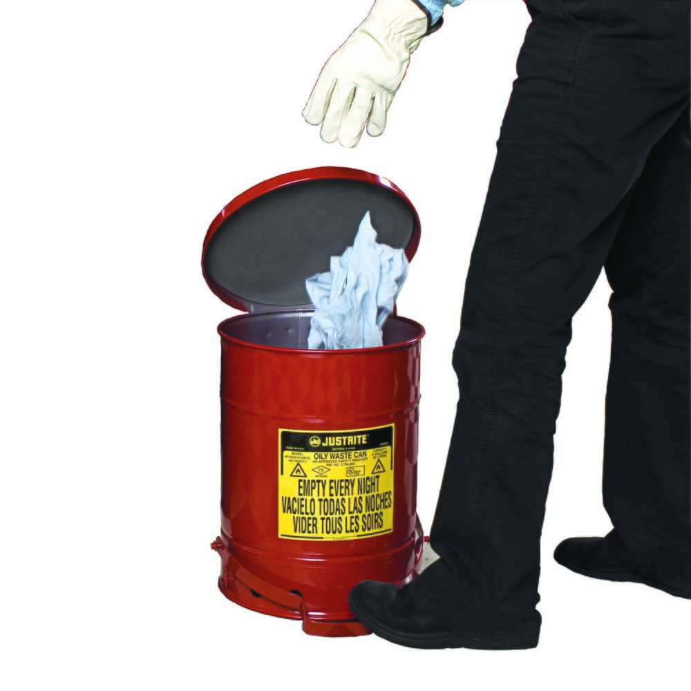 N° de l'image du produit 2 : Poubelle d'établi Justrite SoundGuard™, pédale, rouge, 20 litres