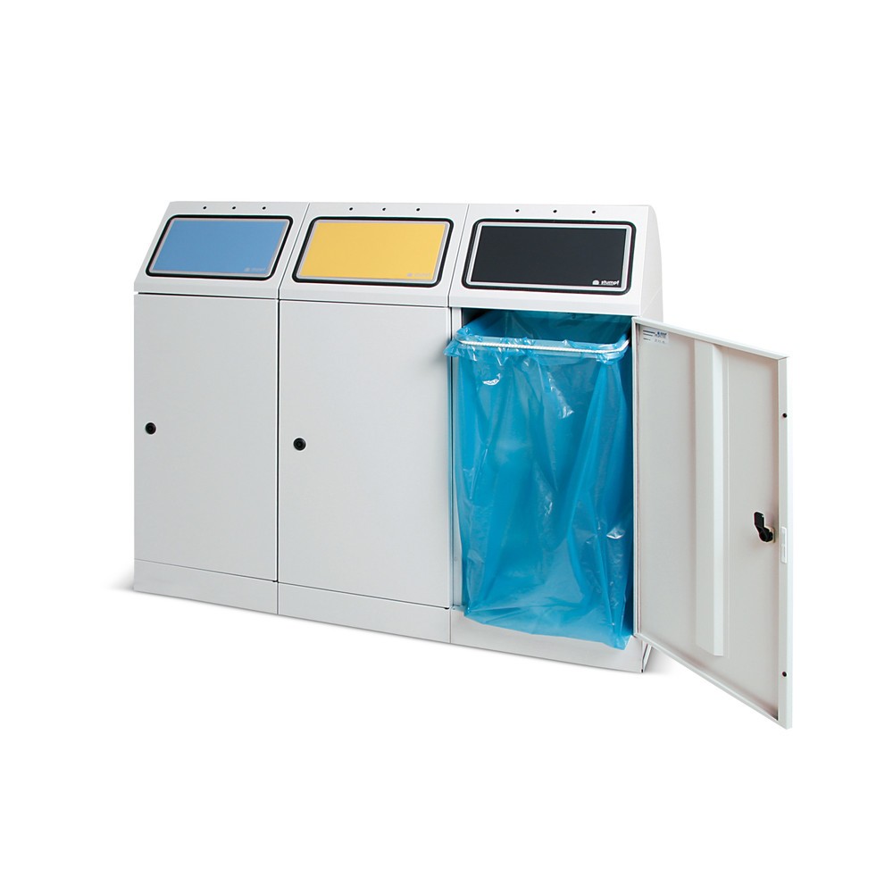 Illustration du produit: Collecteur de recyclage stumpf®, 3x 70 litres, avec porte battante et support pour sac poubelle