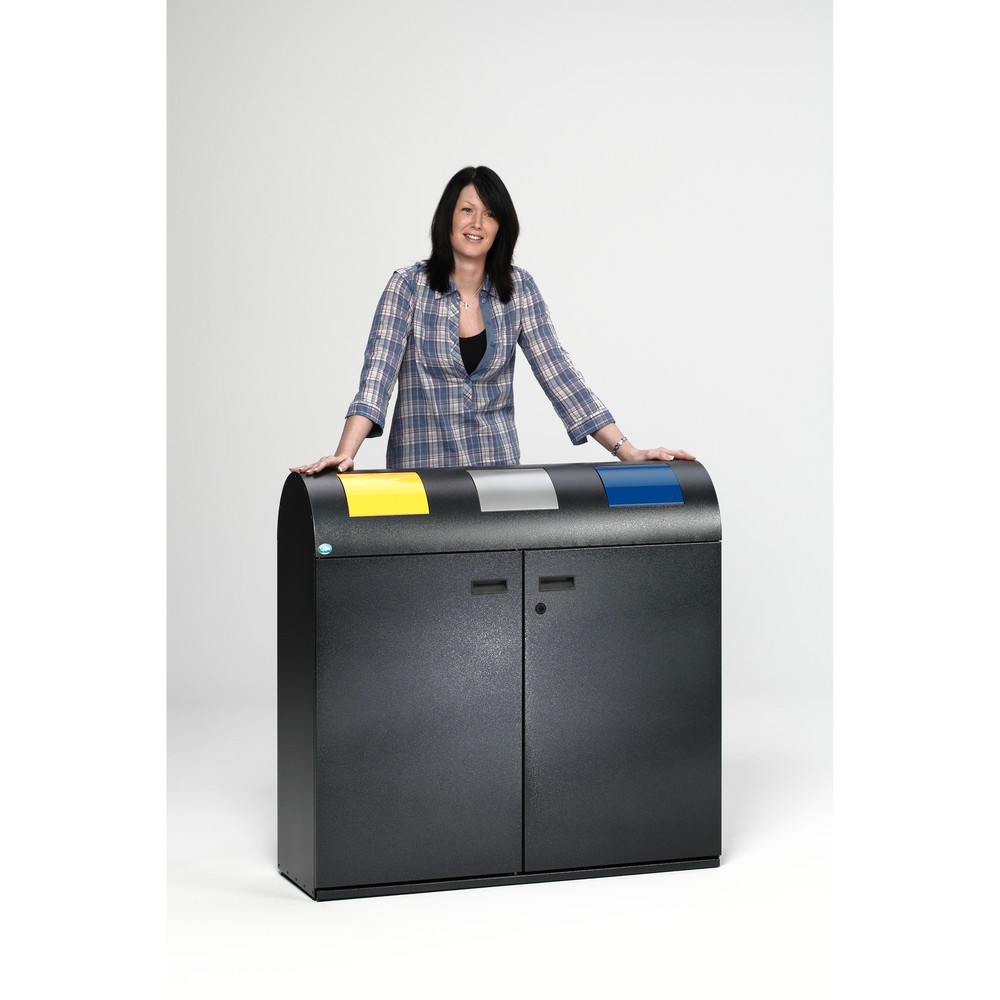 N° de l'image du produit 4 : Collecteurs de déchets VAR®, 3 x 80 litres, porte à doubles battants, corps argent antique