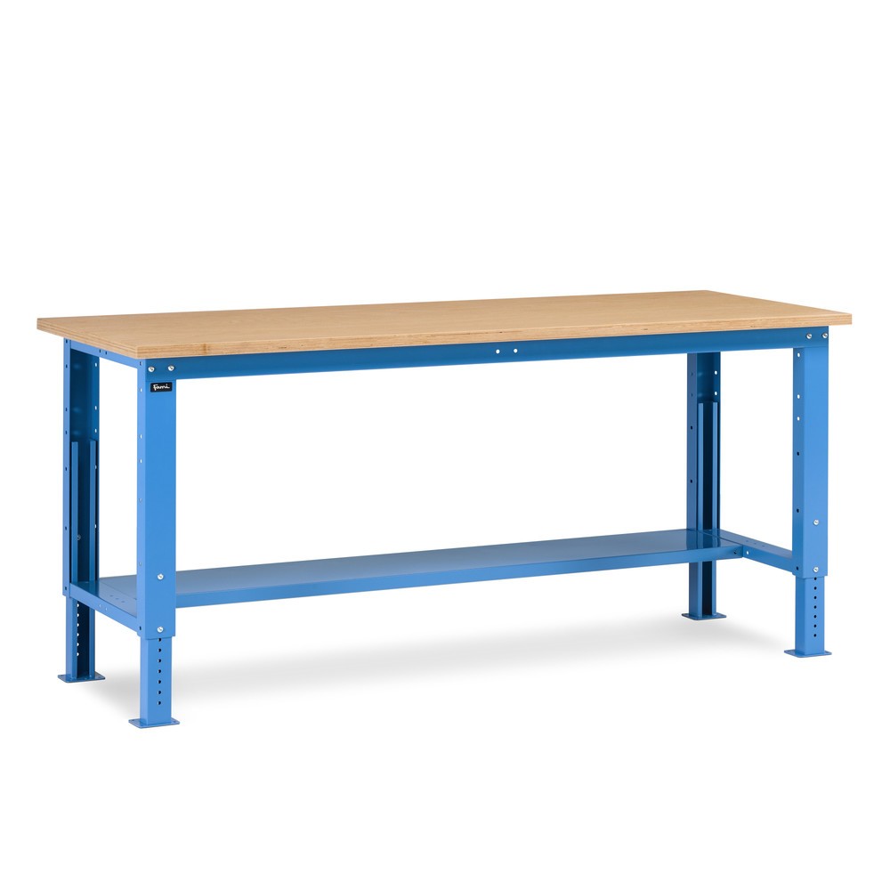 Obrázek produktu: Pracovní stůl Fami, konstrukční výška kově nastavitelný, nosnost 1 000 kg, VxŠxH 740-1,110 x 2 000 x 750 mm, RAL 5012 světle modrá