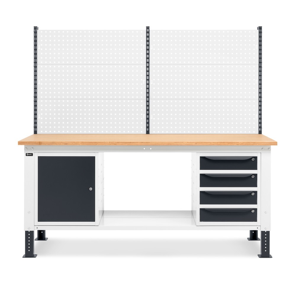 Číslo obrázku produktu 3: Pracovní stůl Fami, konstrukční výška kově nastavitelný, s multifunkční stěna, 4 zásuvky a skříň, nosnost 1.000 kg, VxŠxH 740-1,110 x 2 000 x 750 mm, RAL 7035 světle šedá/RAL 7016 antracitová šedá