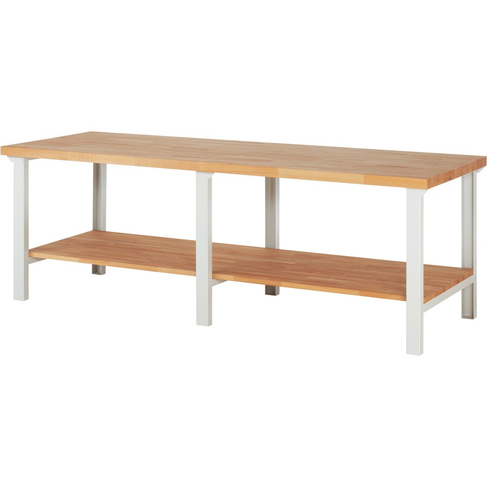 Obrázek produktu: Pracovní stůl RAU řada 7000, 1 odkládací police buk masiv, VxŠxH 840 x 2500 x 900 mm