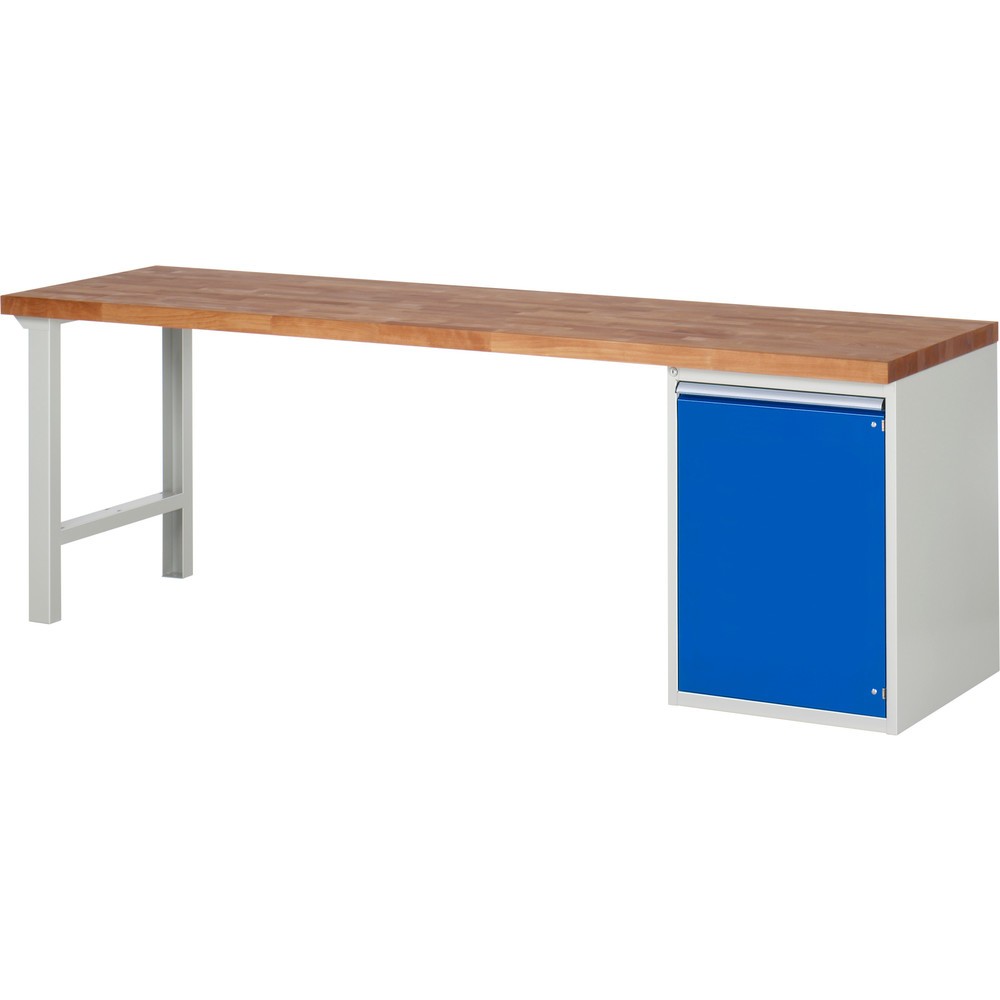 Obrázek produktu: Pracovní stůl RAU řada 7000, 1 kontejner, VxŠxH 890 x 2500 x 700 mm, 1 police, 1 křídlové dveře