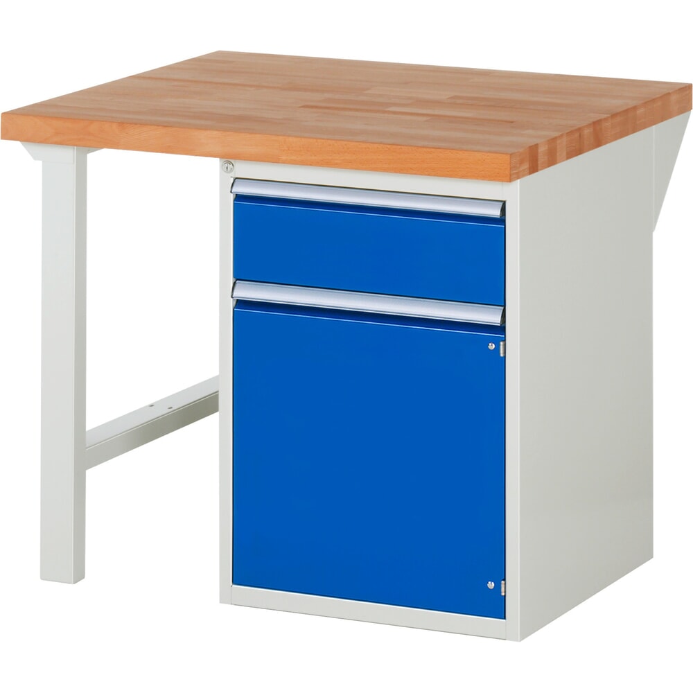 Obrázek produktu: Pracovní stůl RAU řada 7000, 1 kontejner VxŠxH 890 x 1000 x 900 mm, 1x zásuvka s výsuvem 100 %, 1 police, 1 křídlové dveře