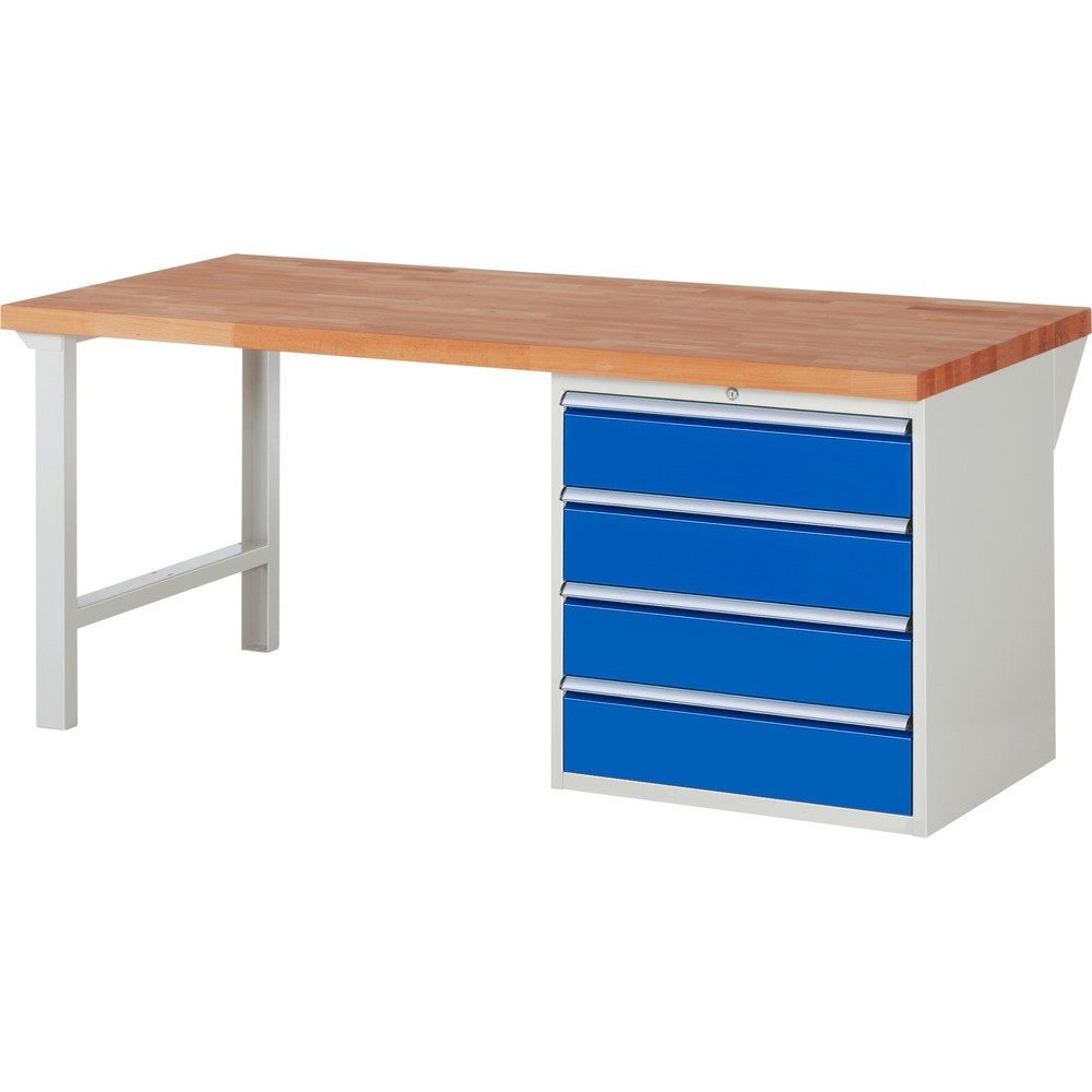 Obrázek produktu: Pracovní stůl RAU řada 7000, 1 kontejner, VxŠxH 890 x 2000 x 900 mm, 4x zásuvka s výsuvem 90 % 4 x 180 mm, nosnost zásuvky 100 kg