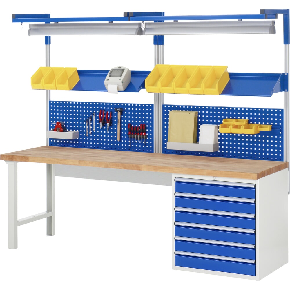 Číslo obrázku produktu 7: Pracovní stůl RAU řada 7000, 1 kontejner, VxŠxH 890 x 2500 x 900 mm, 8x zásuvka s výsuvem 100 %, nosnost zásuvky 75 kg