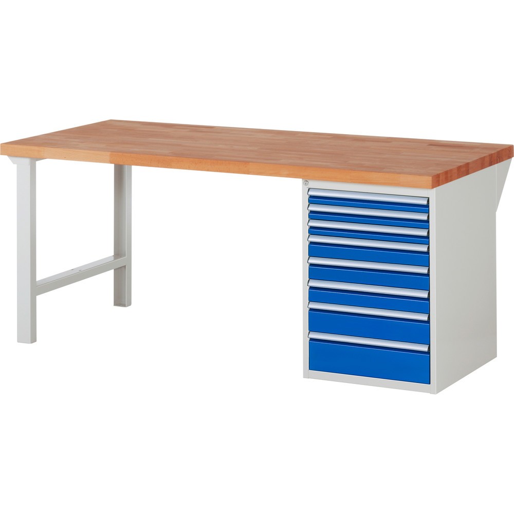 Obrázek produktu: Pracovní stůl RAU řada 7000, 1 kontejner, VxŠxH 890 x 2000 x 900 mm, 8x zásuvka s výsuvem 100 %, nosnost zásuvky 100 kg