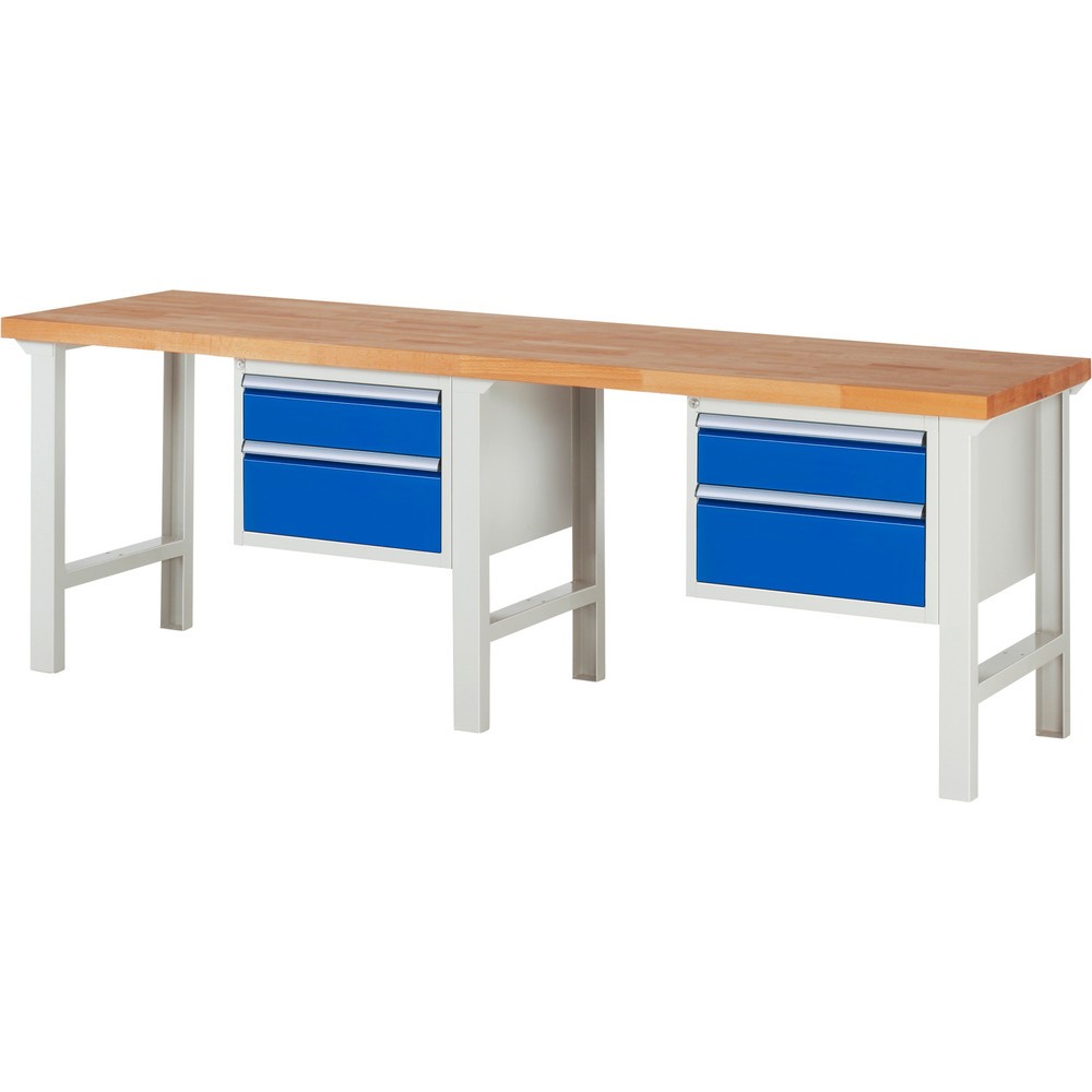 Obrázek produktu: Pracovní stůl RAU řada 7000, 2 kontejnery, VxŠxH 840 x 2500 x 700 mm, 4x zásuvka s výsuvem 90 %, 2 x 150 mm, 2 x 210 mm