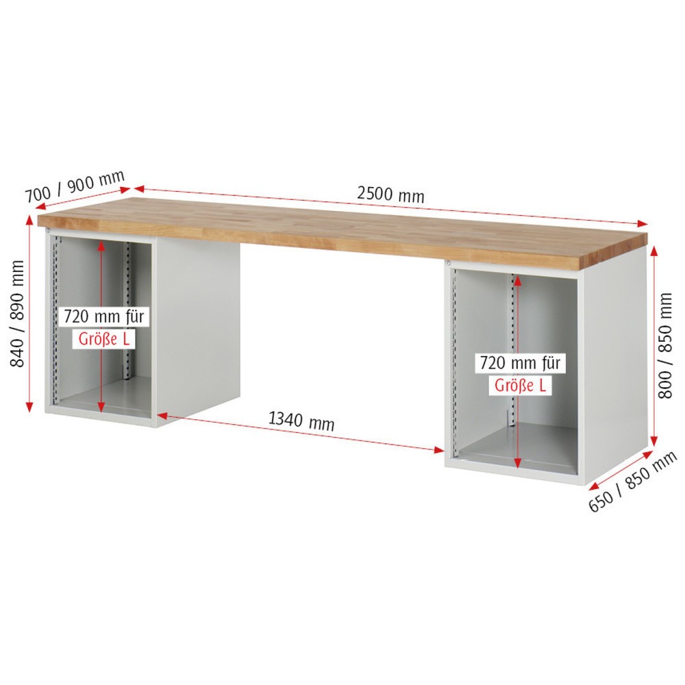 Číslo obrázku produktu 6: Pracovní stůl RAU řada 7000, 2 kontejnery, VxŠxH 840 x 2500 x 700 mm, 8x zásuvka s výsuvem 90 %, 6 x 150 mm, 2 x 270 mm, nosnost zásuvky 100 kg
