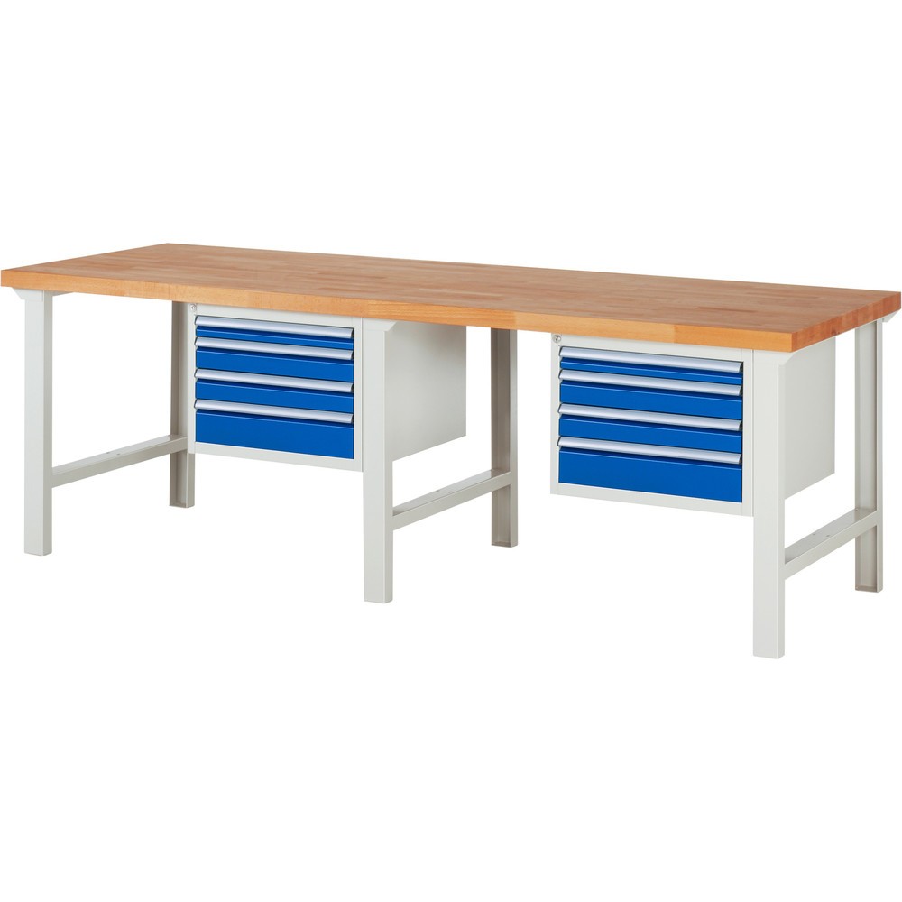 Obrázek produktu: Pracovní stůl RAU řada 7000, 2 kontejnery, VxŠxH 840 x 2500 x 900 mm, 8x zásuvka s výsuvem 90 %, 2 x 60 mm, 4 x 90 mm, 2 x 120 mm