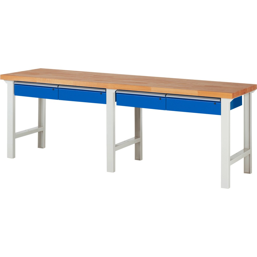 Obrázek produktu: Pracovní stůl RAU řada 7000, VxŠxH 840 x 2500 x 700 mm, 4 zásuvky 4 x 150 mm