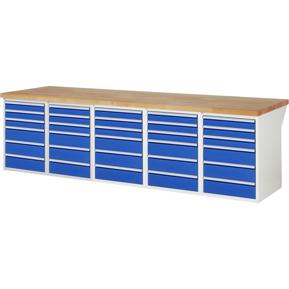 Obrázek produktu: Pracovní stůl RAU řada 7000, 5 kontejnerů, VxŠxH 890 x 3000 x 900 mm, 30x zásuvka, 15 x 90 mm, 15 x 150 mm