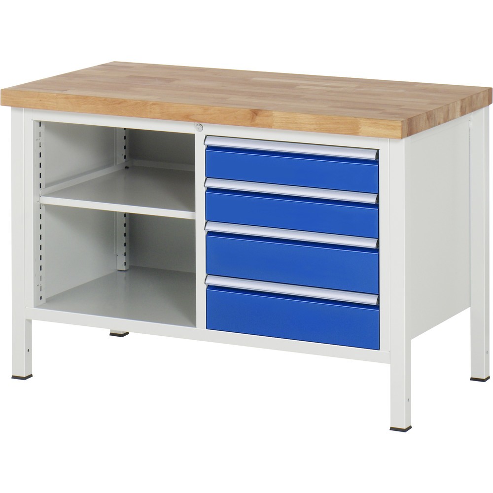 Obrázek produktu: Pracovní stůl RAU řada 8000, 1 dvojitý kontejner, VxŠxH 840 x 1250 x 700 mm, 4 zásuvky