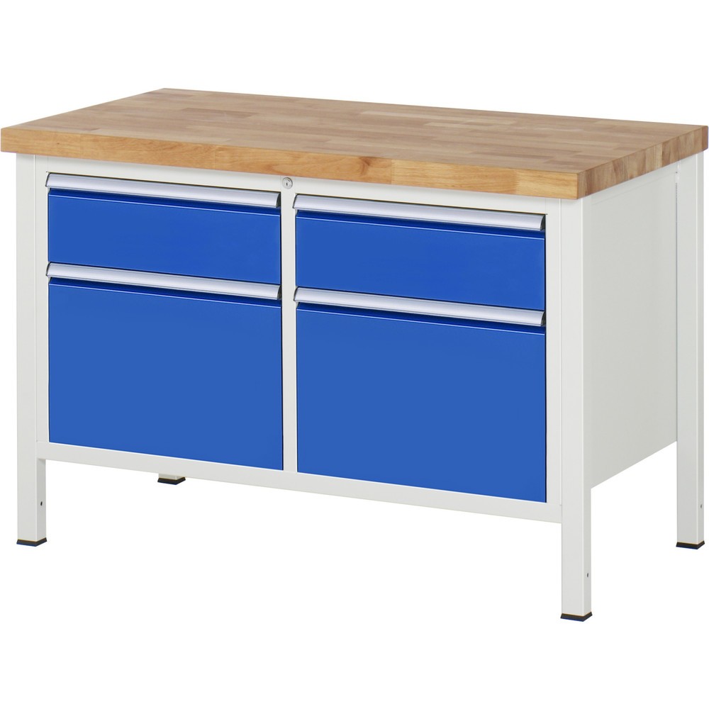 Obrázek produktu: Pracovní stůl RAU řada 8000, 1 dvojitý kontejner, VxŠxH 840-1040 x 1250 x 700 mm, 4x zásuvka s výsuvem 90 %