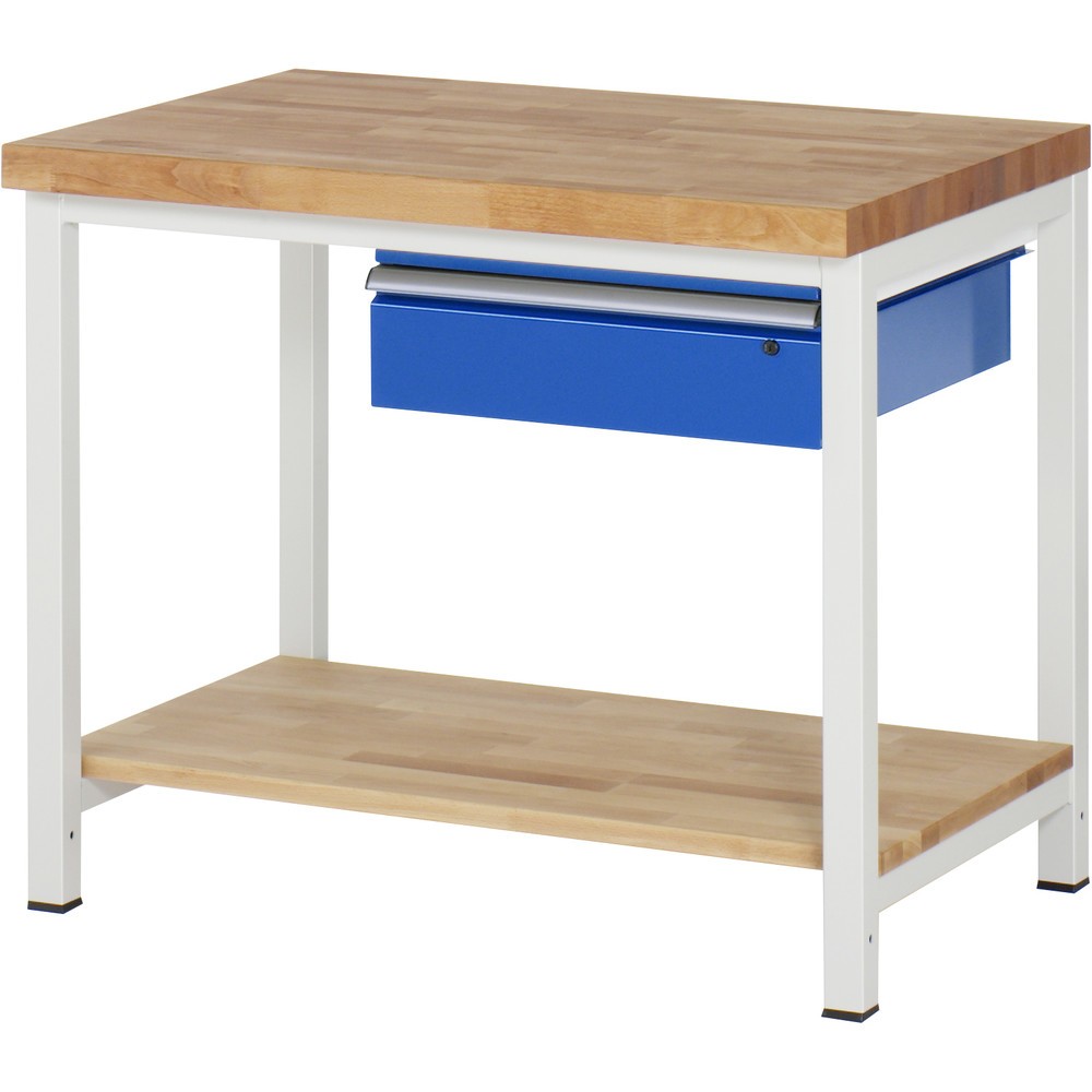 Obrázek produktu: Pracovní stůl RAU řada 8000, V×Š×H 840-1040 × 1000 × 700 mm, 1 zásuvka vpravo, dole odkládací police