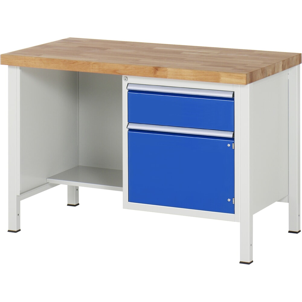 Obrázek produktu: Pracovní stůl RAU řada 8000, 1 odkládací police, 1 křídlové dveře, VxŠxH 840 x 1250 x 900 mm, 1x zásuvka