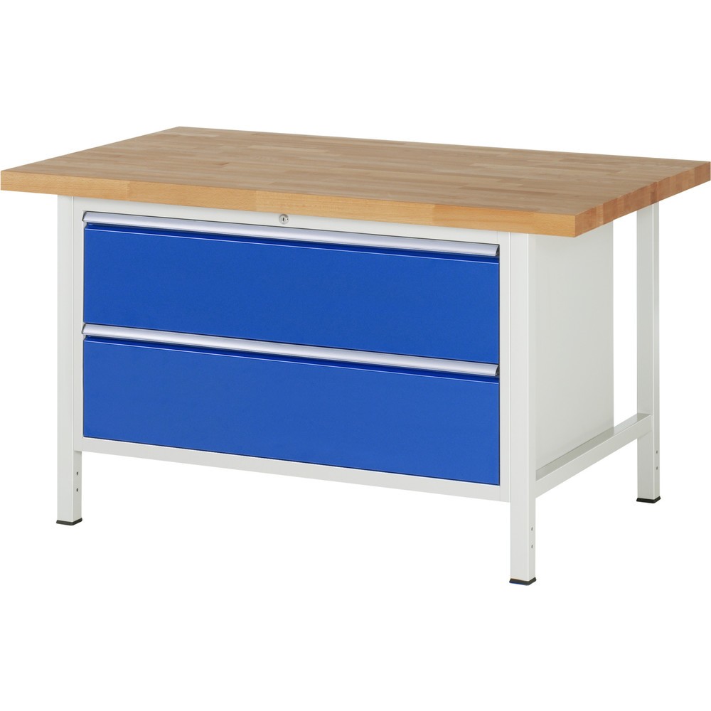 Obrázek produktu: Pracovní stůl RAU řada 8000, VxŠxH 840 x 1500 x 900 mm, 2x zásuvka s výsuvem 90 %, 2 x 270 mm, nosnost zásuvky 50 kg