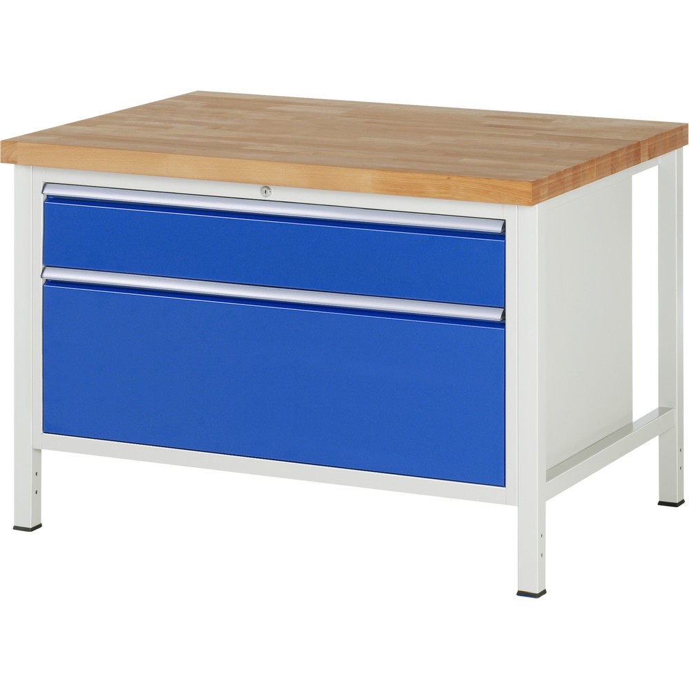 Obrázek produktu: Pracovní stůl RAU řada 8000, VxŠxH 840-1040 x 1250 x 900 mm, 2x zásuvka s výsuvem 100 %, 1 x 180, 1 x 360 mm, nosnost zásuvky 50 kg