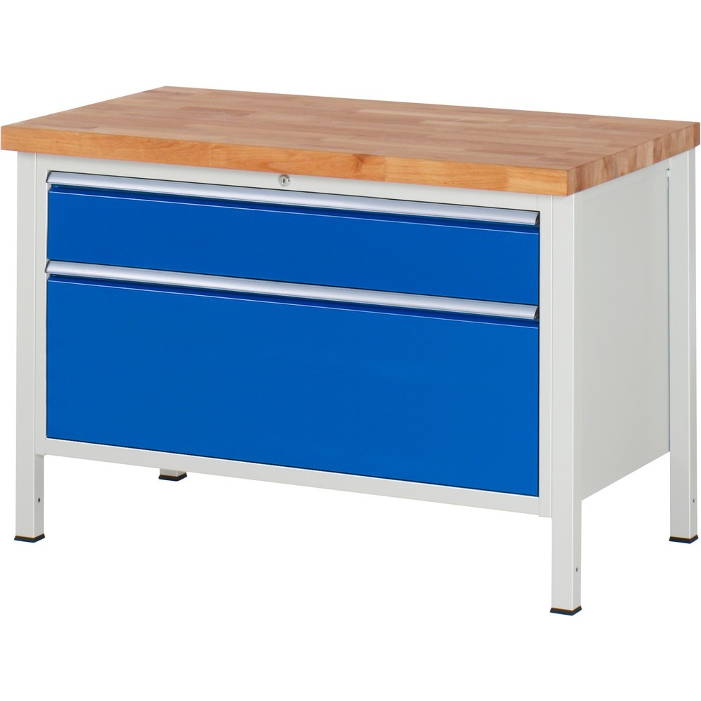 Obrázek produktu: Pracovní stůl RAU řada 8000, VxŠxH 840-1040 x 1250 x 700 mm, 2x zásuvka s výsuvem 100 %, 1 x 180, 1 x 360 mm, nosnost zásuvky 50 kg