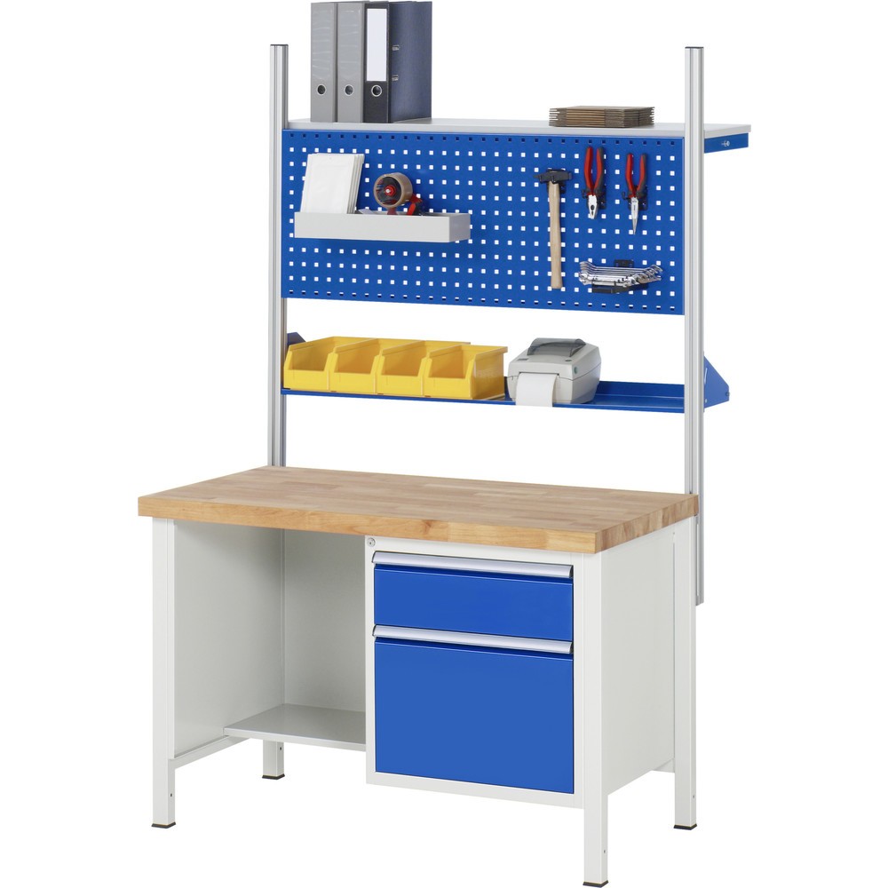 Číslo obrázku produktu 7: Pracovní stůl RAU řada 8000, 1 odkládací police, VxŠxH 840-1040 x 1250 x 900 mm, 4x zásuvka s výsuvem 90 %