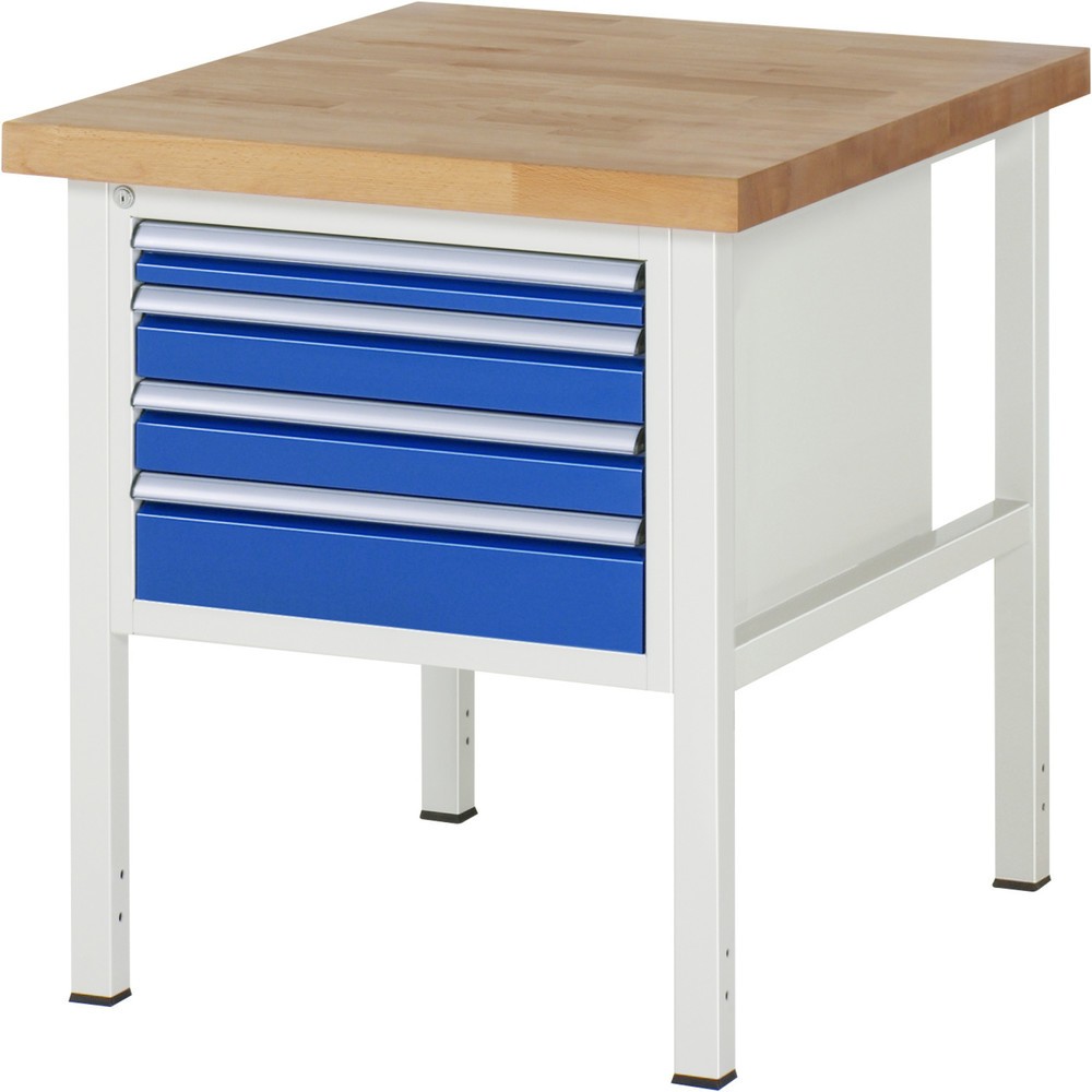 Obrázek produktu: Pracovní stůl RAU řada 8000, VxŠxH 840-1040 x 750 x 900 mm, 4x zásuvka s výsuvem 90 %, 1 x 60, 2 x 90, 1 x 120 mm, nosnost zásuvky 100 kg