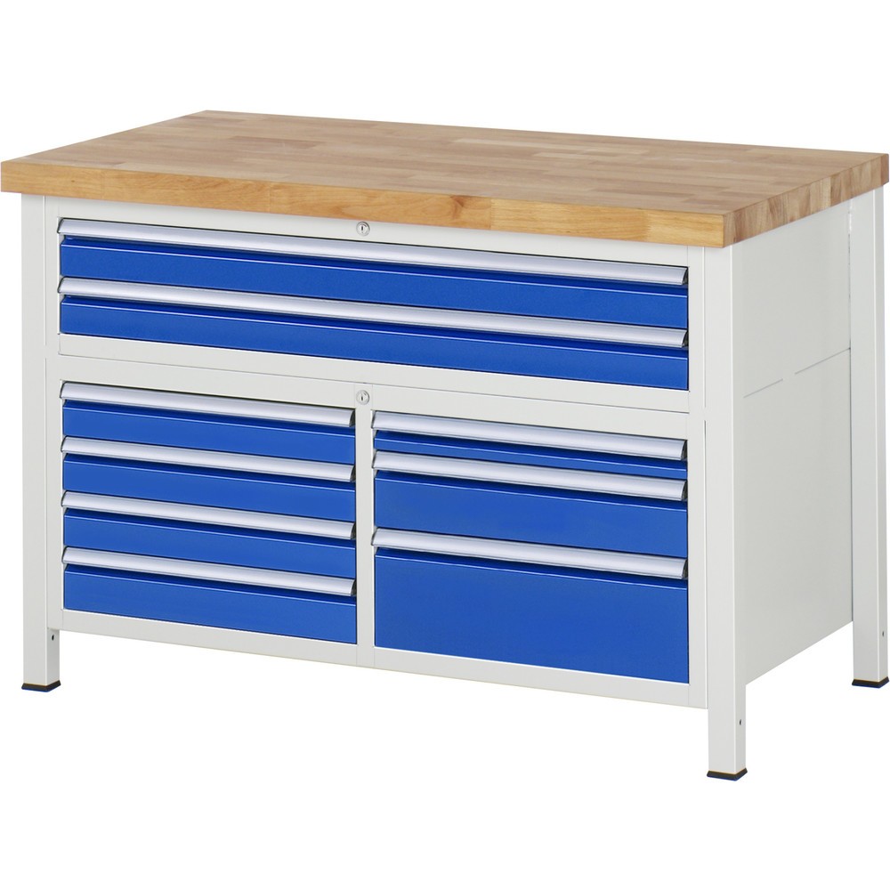 Číslo obrázku produktu 1: Pracovní stůl RAU řada 8000, 1 trojitý kontejner, VxŠxH 840-1040 x 1250 x 700 mm, 7 zásuvek L + 2 zásuvky XXL, výsuv 90 %