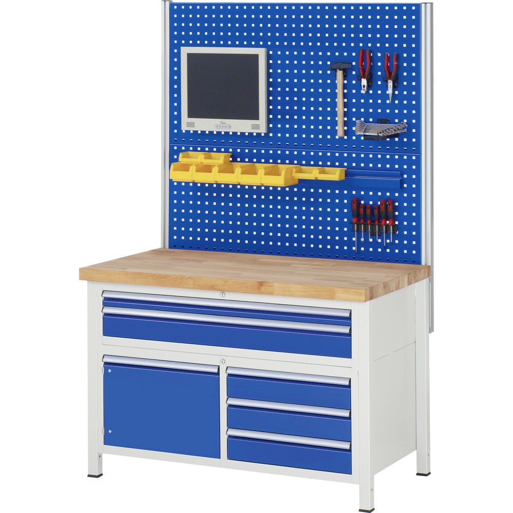 Číslo obrázku produktu 8: Pracovní stůl RAU řada 8000, 1 trojitý kontejner, VxŠxH 840-1040 x 1250 x 700 mm, 7 zásuvek L + 2 zásuvky XXL, výsuv 90 %