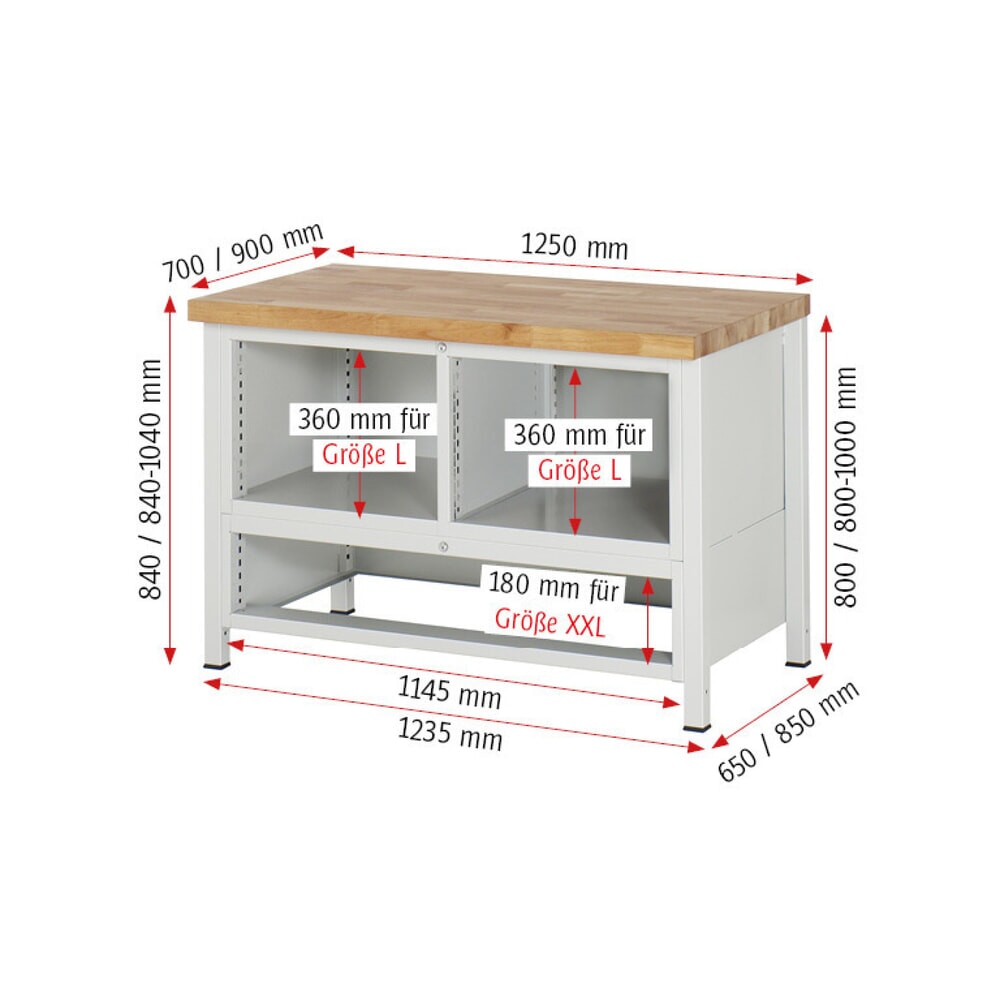 Číslo obrázku produktu 8: Pracovní stůl RAU řada 8000, 1 trojitý kontejner, 1 křídlové dveře, VxŠxH 840 x 1250 x 700 mm, 5x zásuvka s výsuvem 90 %