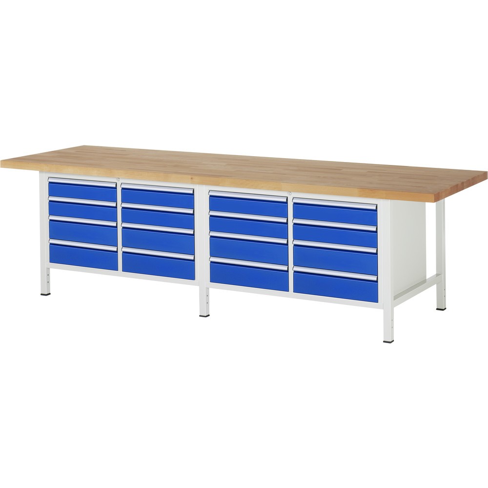 Obrázek produktu: Pracovní stůl RAU řada 8000, V×Š×H 840-1040 × 3000 × 900 mm, 2 dvojité spodní kontejnery, s 8 zásuvkami