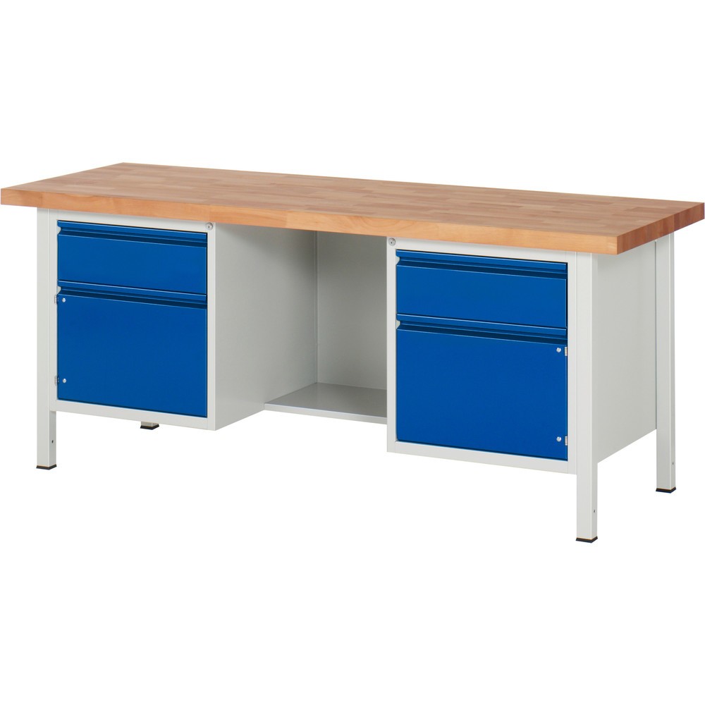 Obrázek produktu: Pracovní stůl RAU řada 8000, 2 kontejnery, 2 křídlové dveře, VxŠxH 840-1040 x 2000 x 700 mm, 2x zásuvka