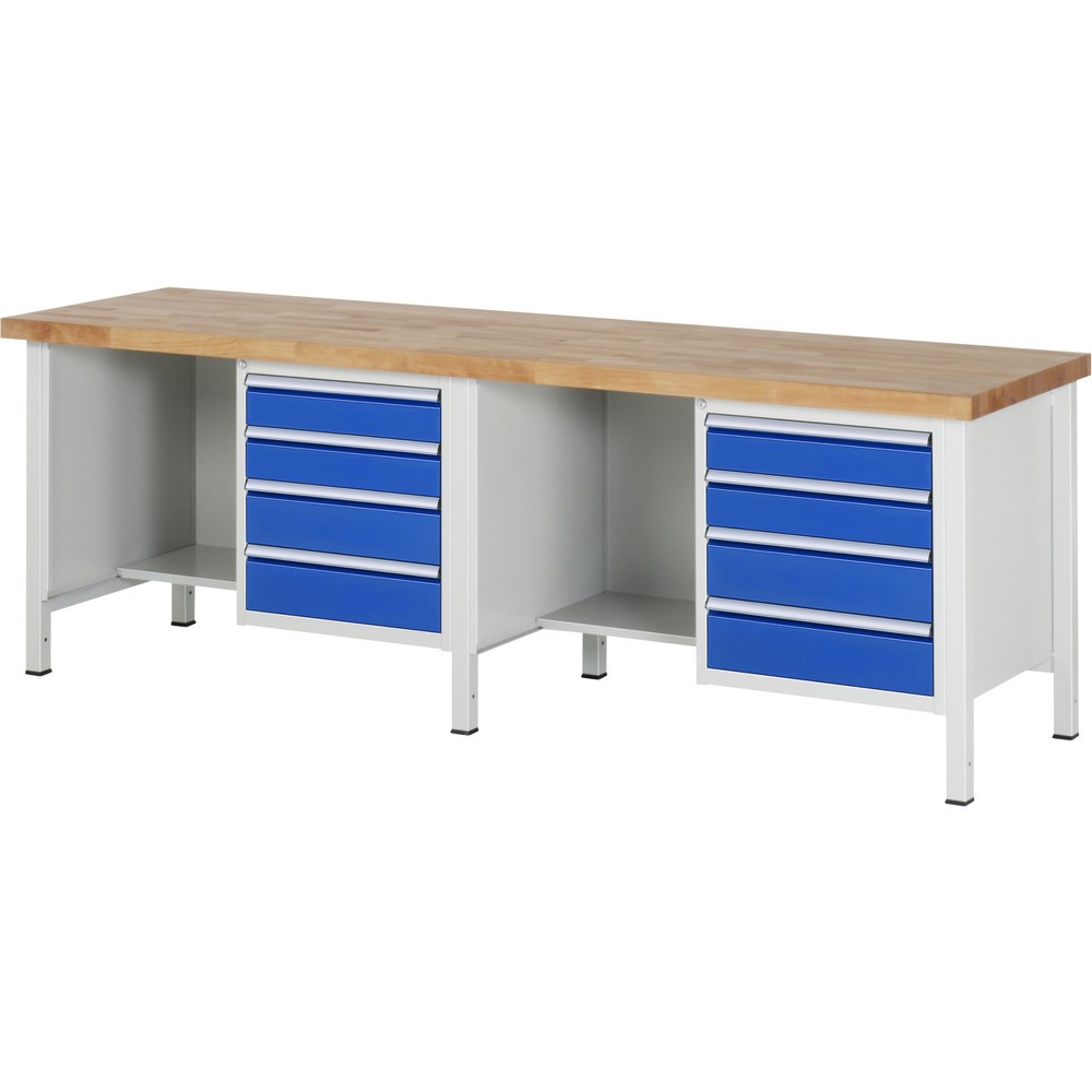 Obrázek produktu: Pracovní stůl RAU řada 8000, 2 kontejnery, VxŠxH 840-1040 x 2500 x 700 mm, 8x zásuvka s výsuvem 90 %