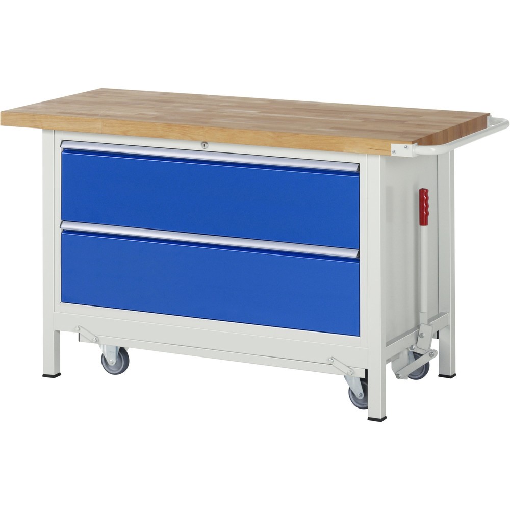 Obrázek produktu: Pracovní stůl RAU řada 8000 se zapuštěným pojezdem, 1 kontejner, VxŠxH 880 x 1500 x 700 mm, 2x zásuvka s výsuvem 90 %, nosnost zásuvky 50 kg